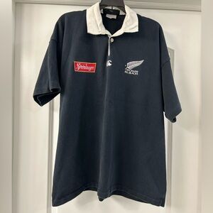 VINTAGE 90s NEW ZEALAND ALL BLACKS RUGBY UNION OFFICIAL  Steinlager POLO SHIRT